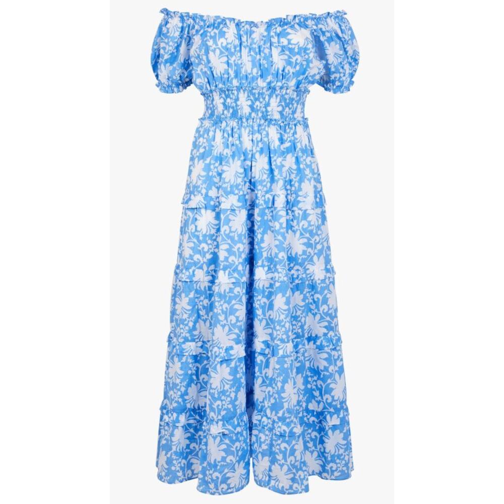 Pink City Prints Tuckernuck Rah Rah Maxi Dress Corflower Iris Print Smocked XS